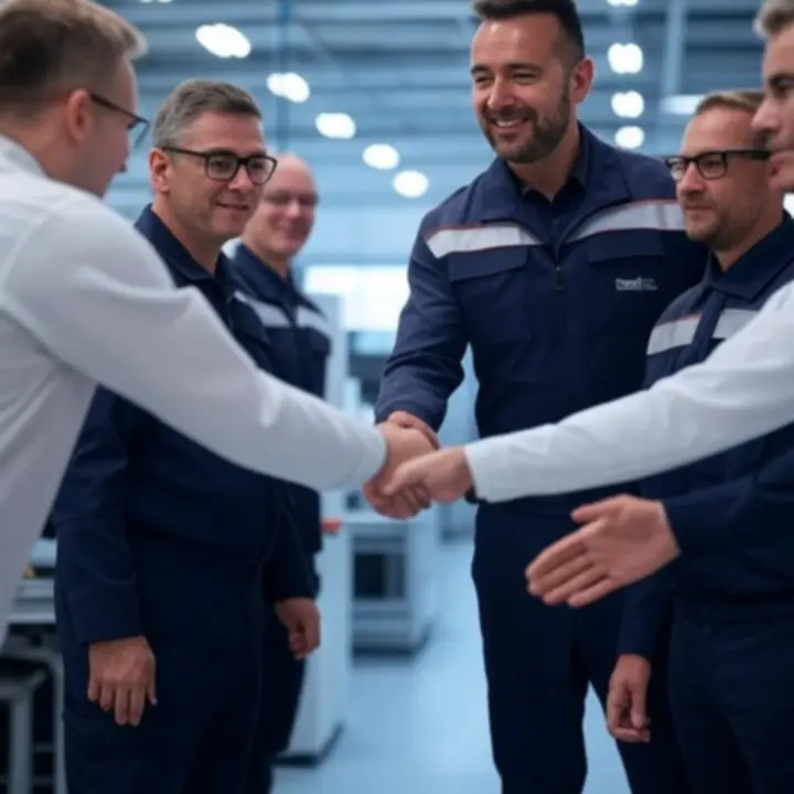 Spotkanie zespołu technicznego z klientem w obiekcie przemysłowym