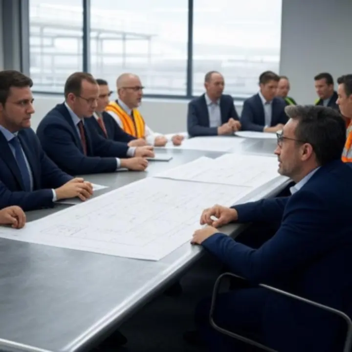 Spotkanie techniczne z klientem w nowoczesnym zakładzie przemysłowym