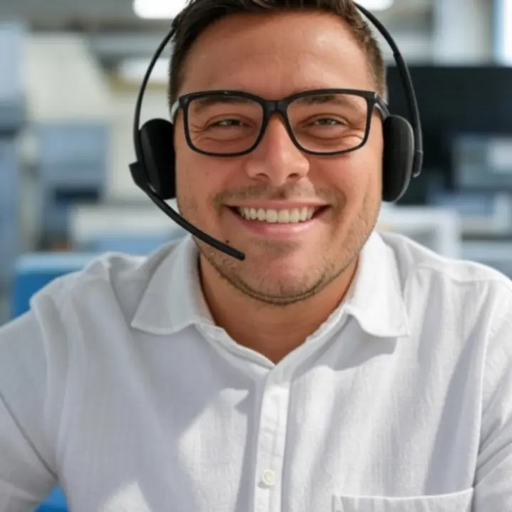 Operator wsparcia technicznego PolishIndustrialService prowadzący rozmowę na żywo z klientem przemysłowym