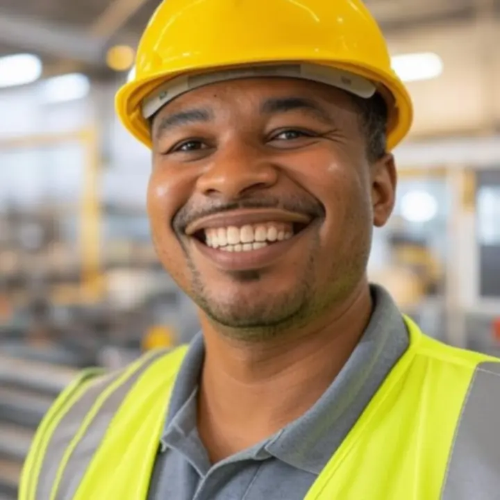 Zadowolony menedżer przemysłowy w nowoczesnym zakładzie