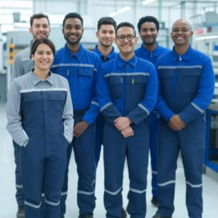 Zespół techników i inżynierów serwisowych w zakładzie przemysłowym